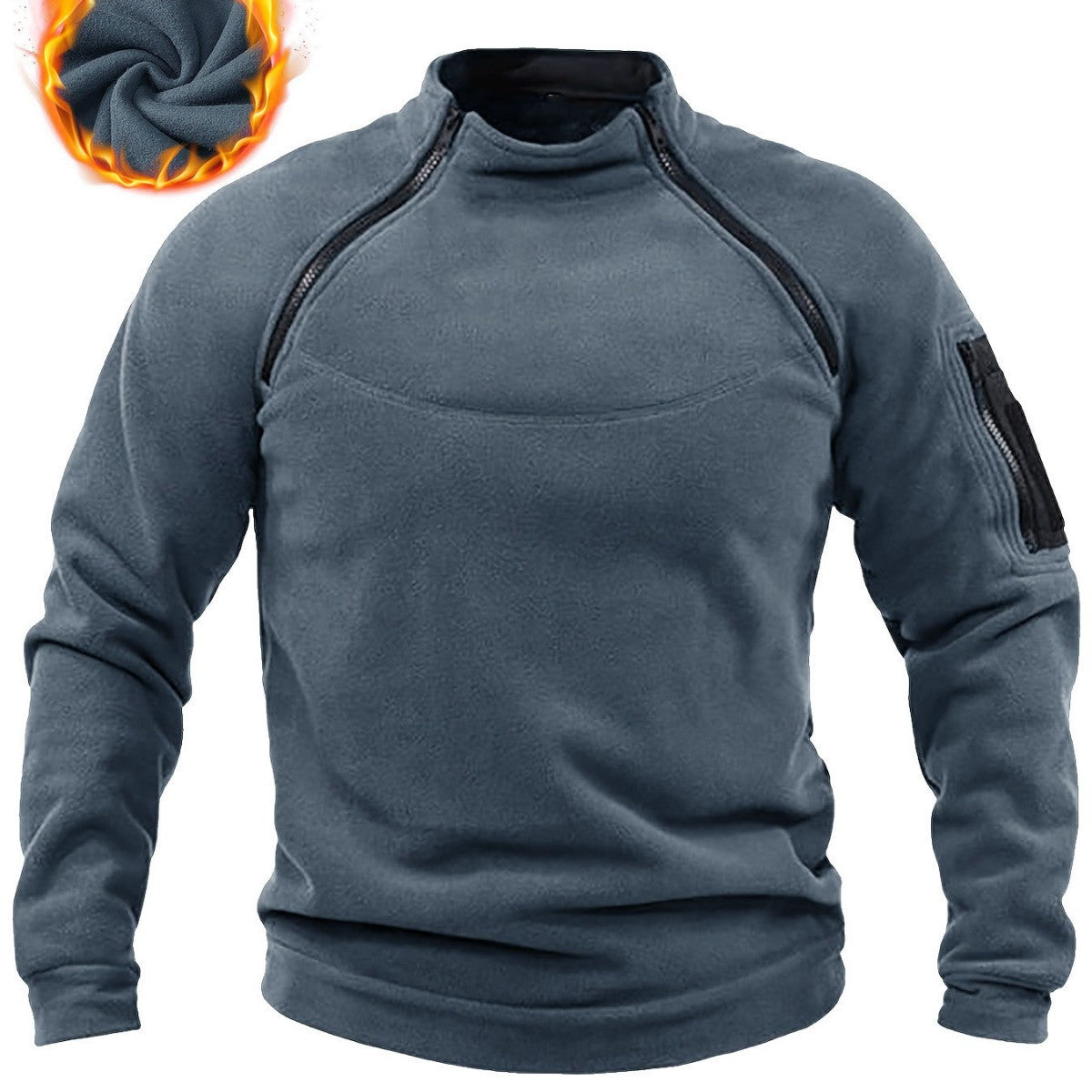 Men's Thermal Fleece Pullover with Shoulder Zippers & Arm Pocket Chichicherry