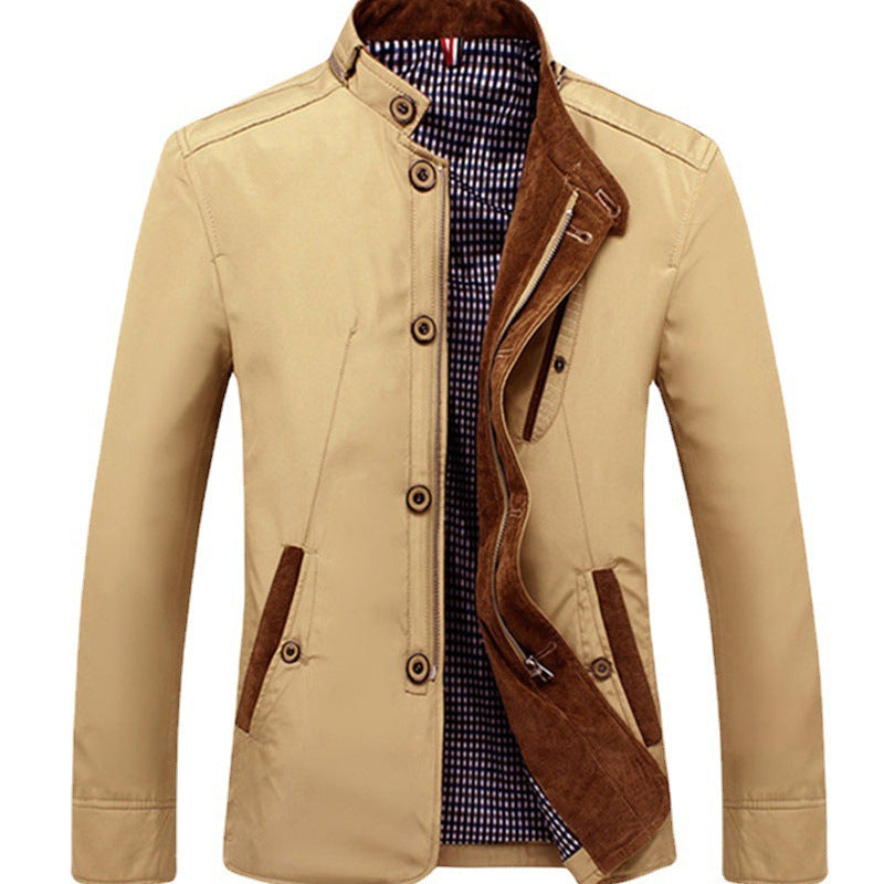 Men's lightweight canvas field jacket with stand-up collar and combined zipper-button front Chichicherry