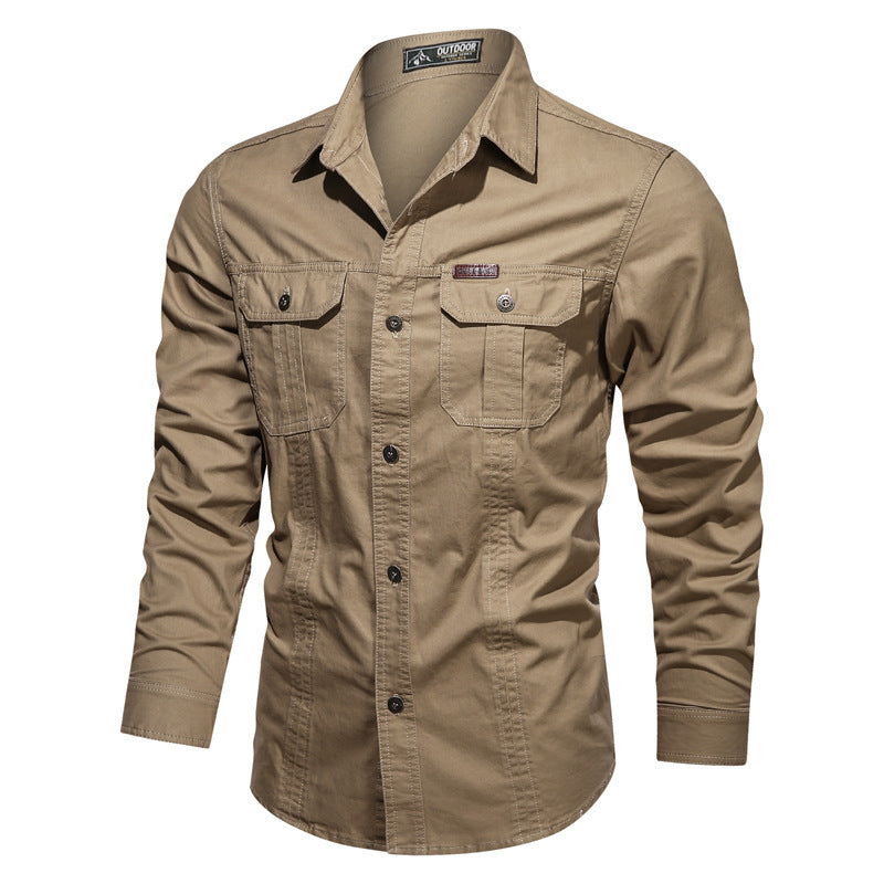 Men's sturdy canvas work shirt with chest flap pockets and shirt collar Chichicherry