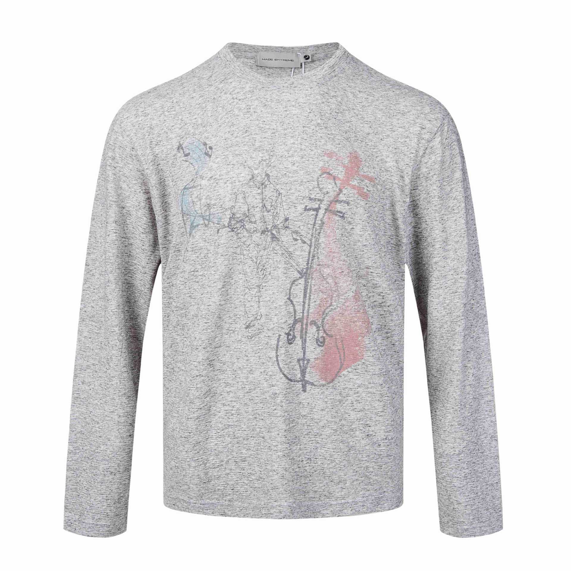Women's finely textured long sleeve shirt with round neck and delicate graphic print Chichicherry