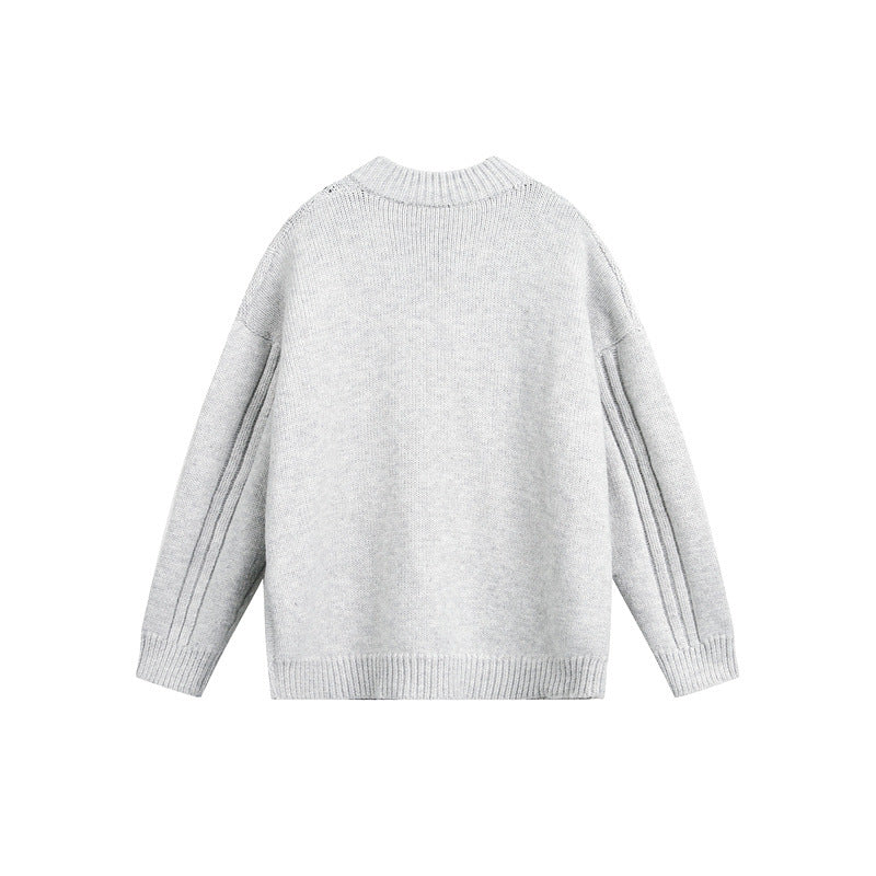 Ladies chunky knitted braid sweater with Henley button placket and stand-up collar Chichicherry