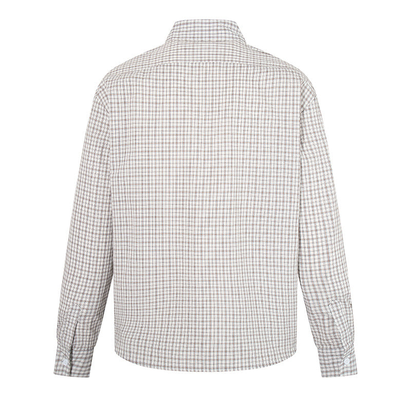Men's Checked Long Sleeve Shirt in Relaxed Fit with Chest Pocket and Kent Collar Chichicherry
