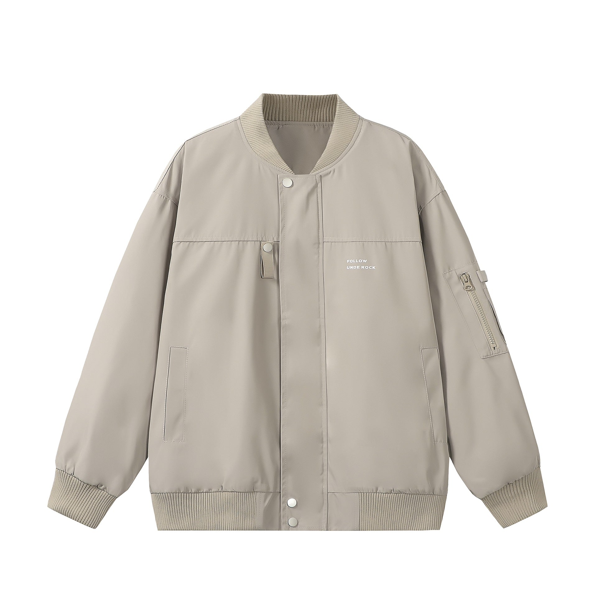 Unisex Short-cut padded bomber jacket with zippered sleeve pocket and ribbed cuffs Chichicherry