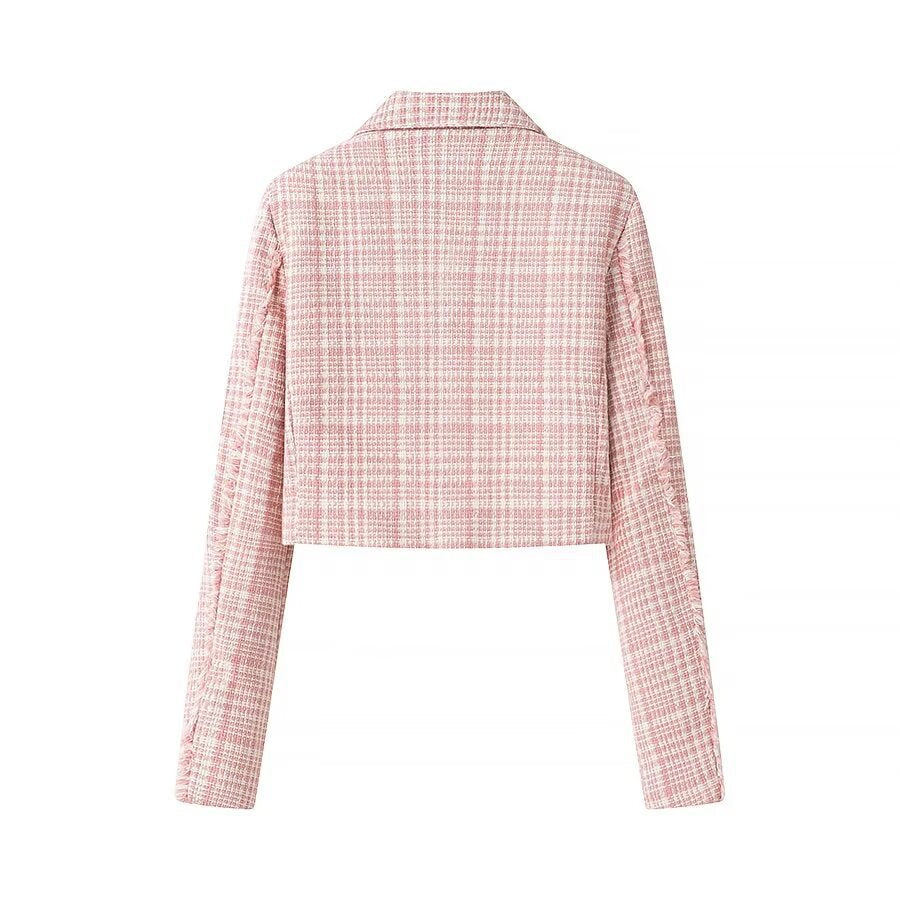 Women's Short Blazer in Boucle Tweed with Lapel Collar and Decorative Buttons Chichicherry
