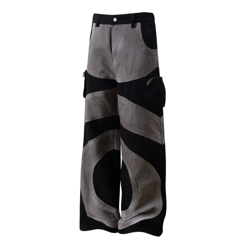 Women's wide patchwork cargo culotte pants with patch pockets and contrast stitching Chichicherry