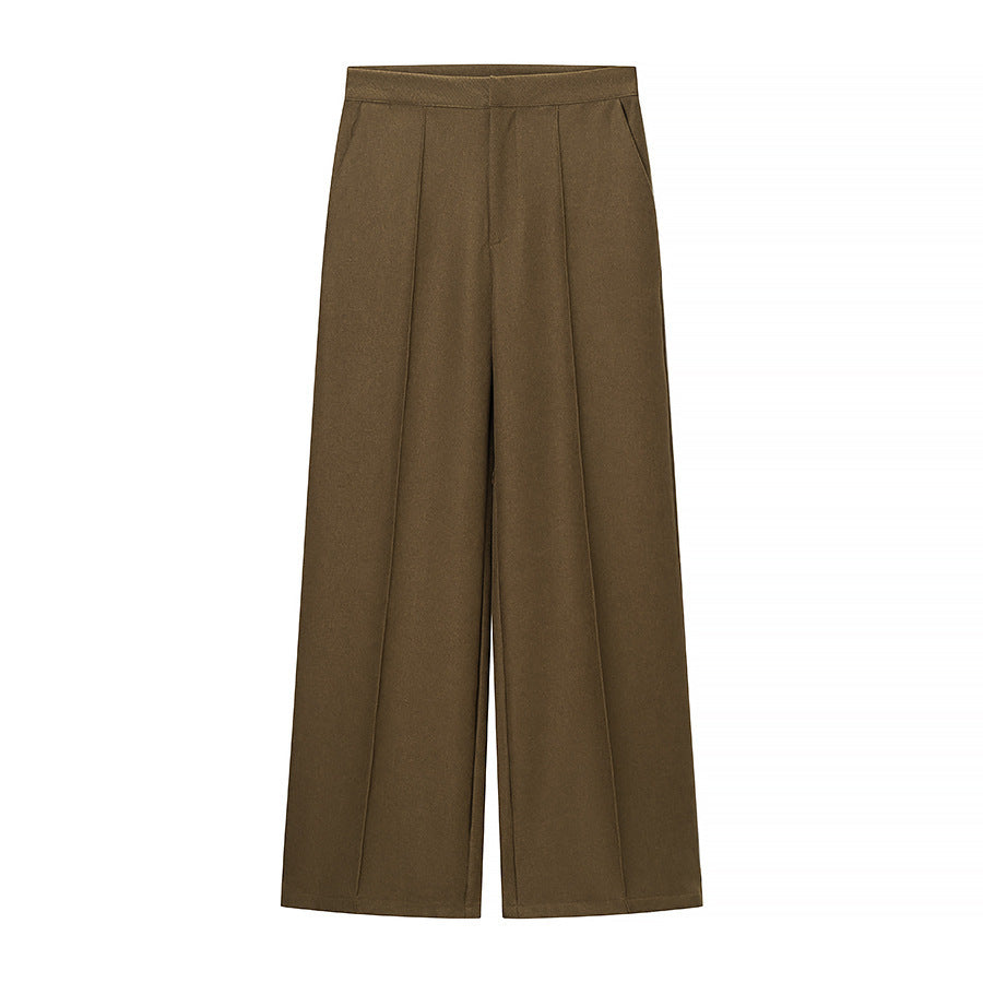 Women's Two-Piece Wool Mix Blazer and Palazzo Pants Set with Single Button Jacket and Crease Chichicherry