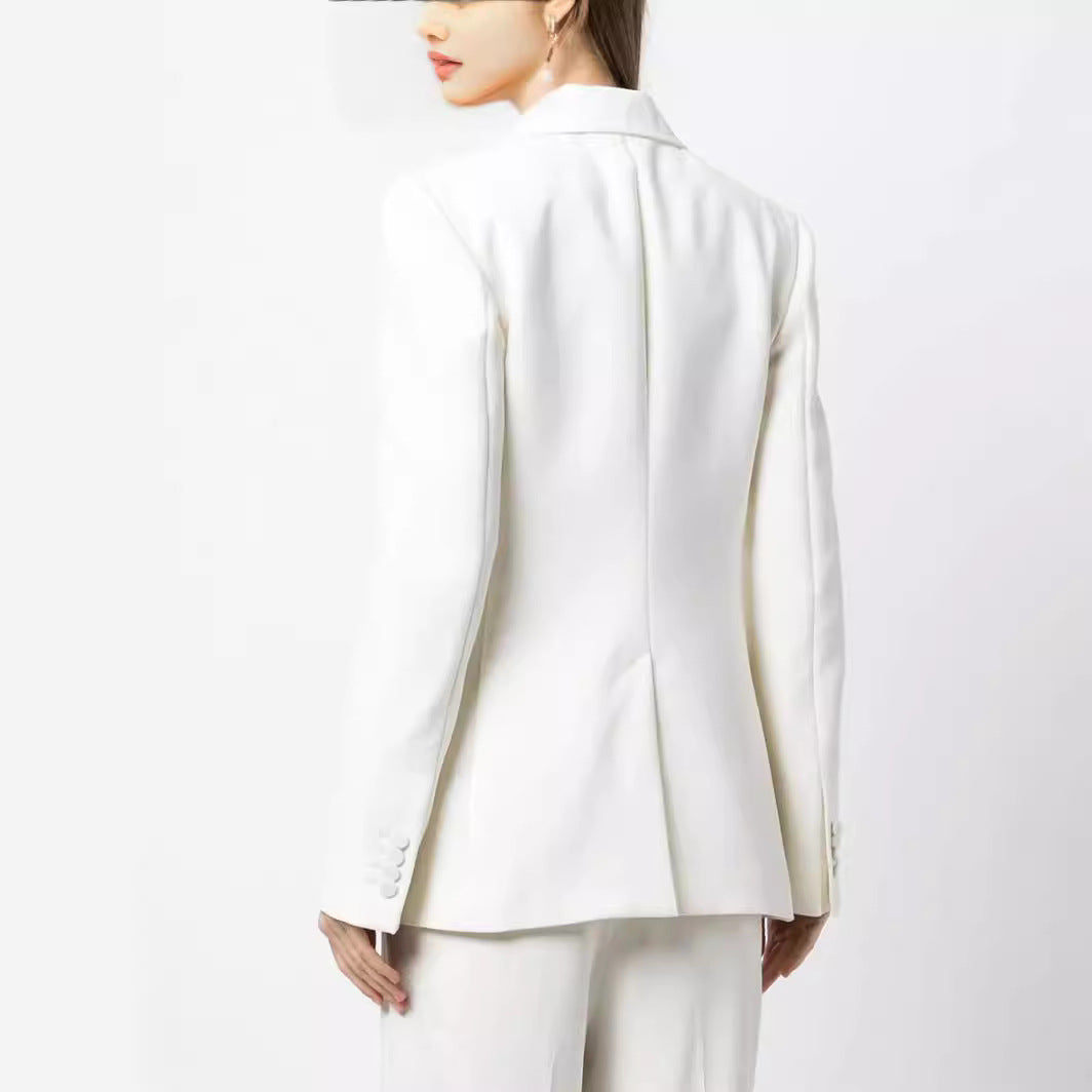 Women Elegant Single-Breasted Tailored Blazer with Tailored Cut and Wide Palazzo Pants Chichicherry