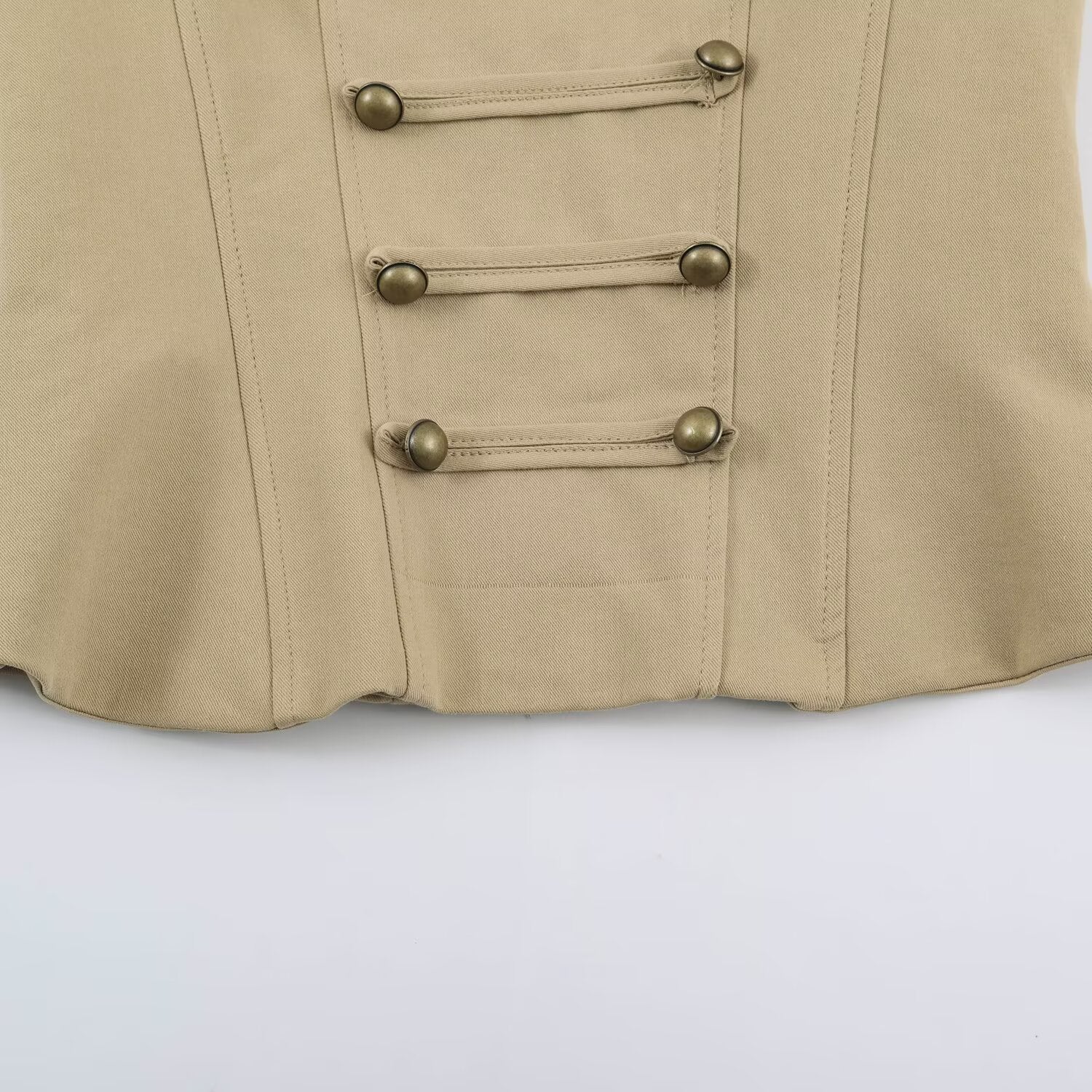 Women's Fitted Corset Top with Decorative Button Placket and Princess Seams Chichicherry