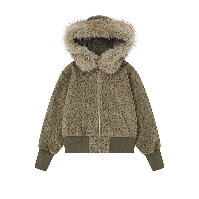 Women's Teddy Fleece Bomber Jacket with Hood and Faux Fur Trim Chichicherry