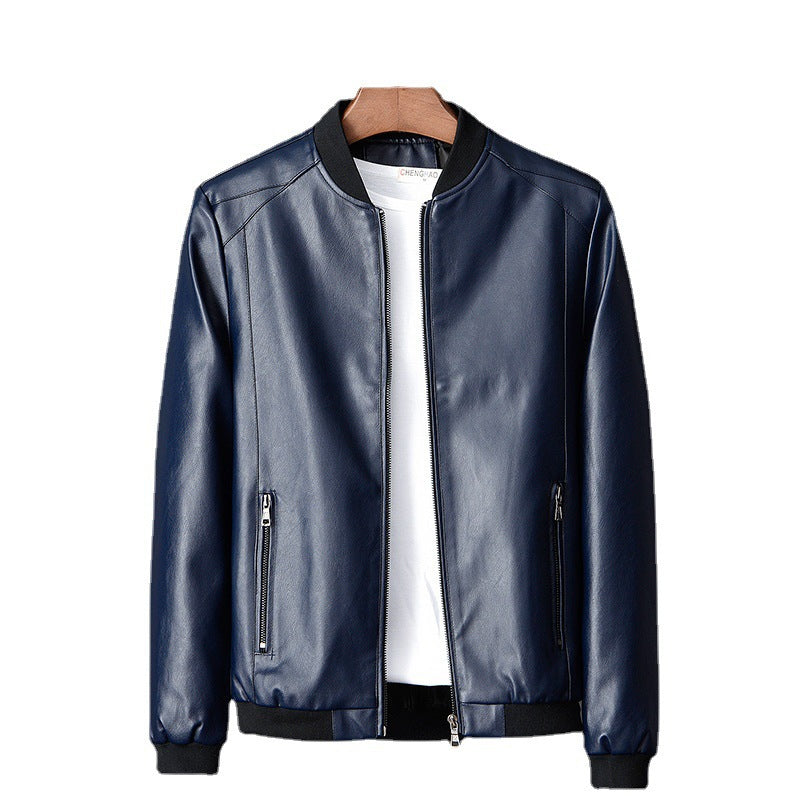 Men's slim faux leather bomber jacket with contrasting ribbed collar and concealed zipper Chichicherry
