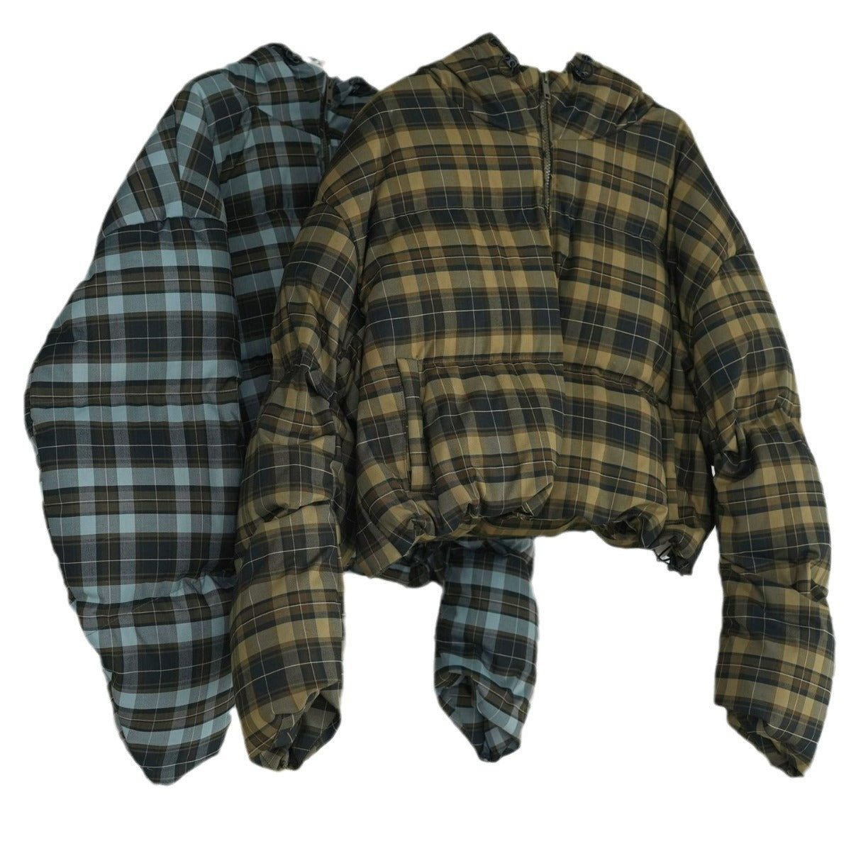 Ladies Short-Cut Padded Hooded Quilted Jacket in Checkered Pattern Chichicherry