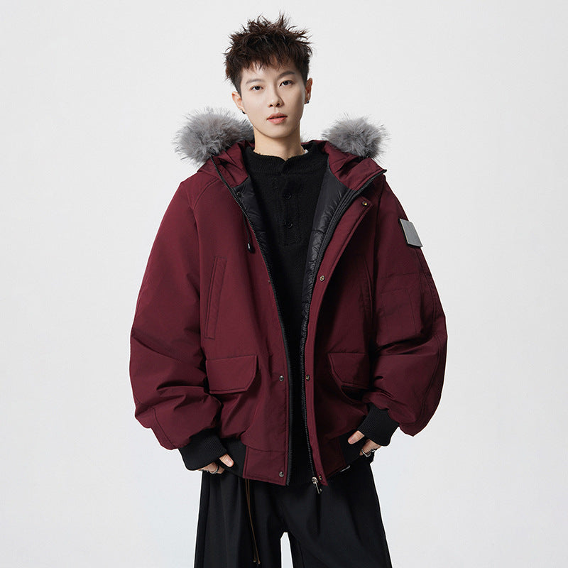 Men's Padded Oversized Parka with Faux Fur Hood and Utility Pockets Chichicherry