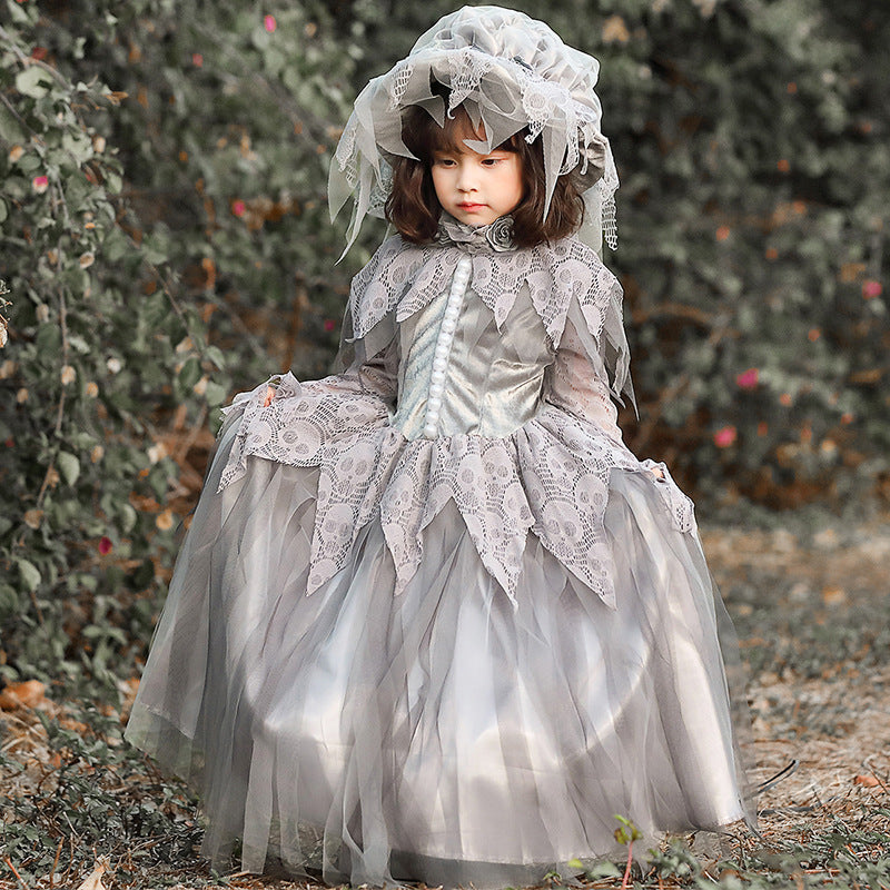 Girls enchanting ghost costume with lace embellishments Chichicherry