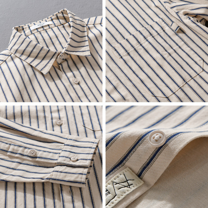 Men's Lightweight Cotton Relaxed Shirt with Vertical Double Stripe, Kent Collar and Patch Chest Pocket Chichicherry