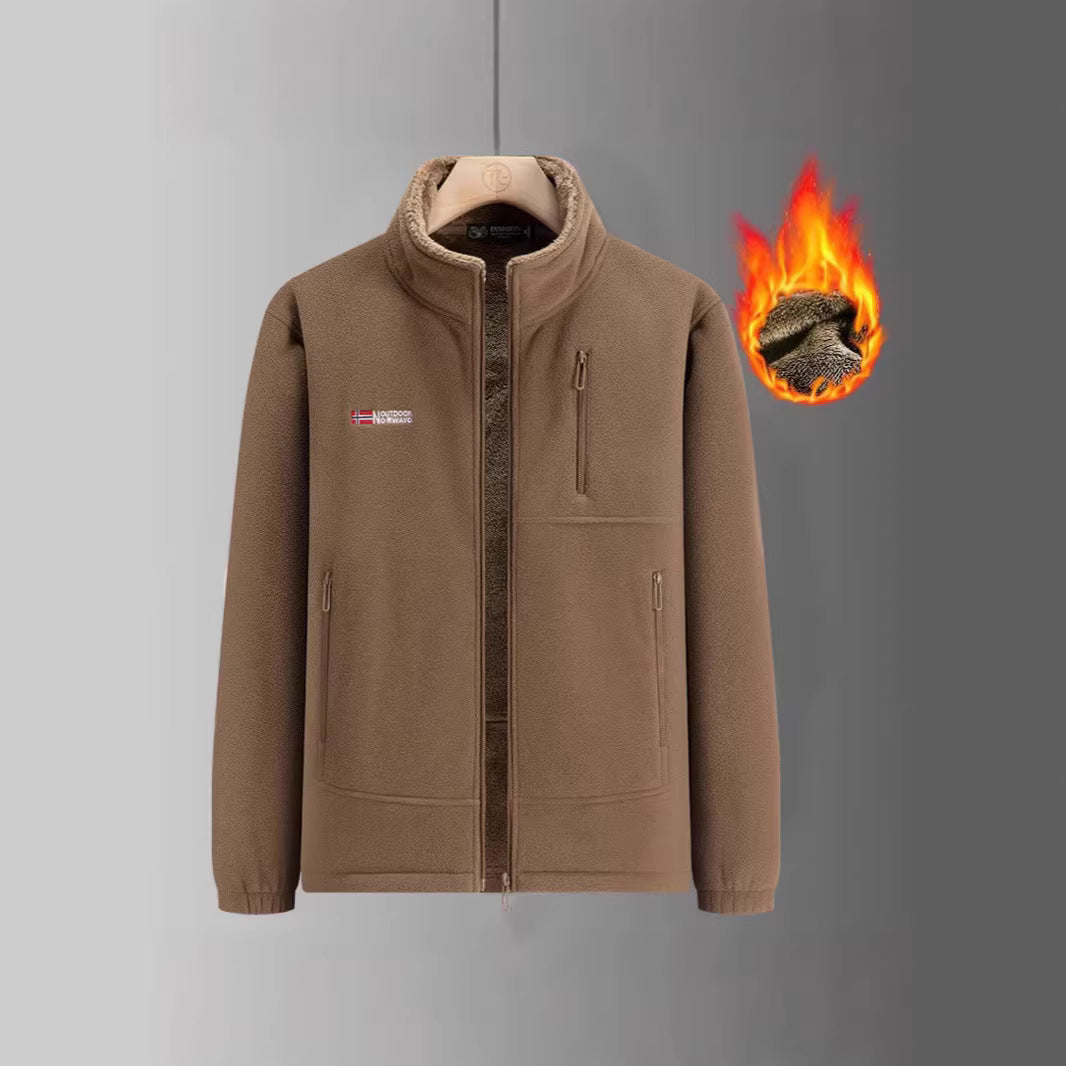 Men's fleece jacket with teddy lining, stand-up collar and multiple zip pockets Chichicherry