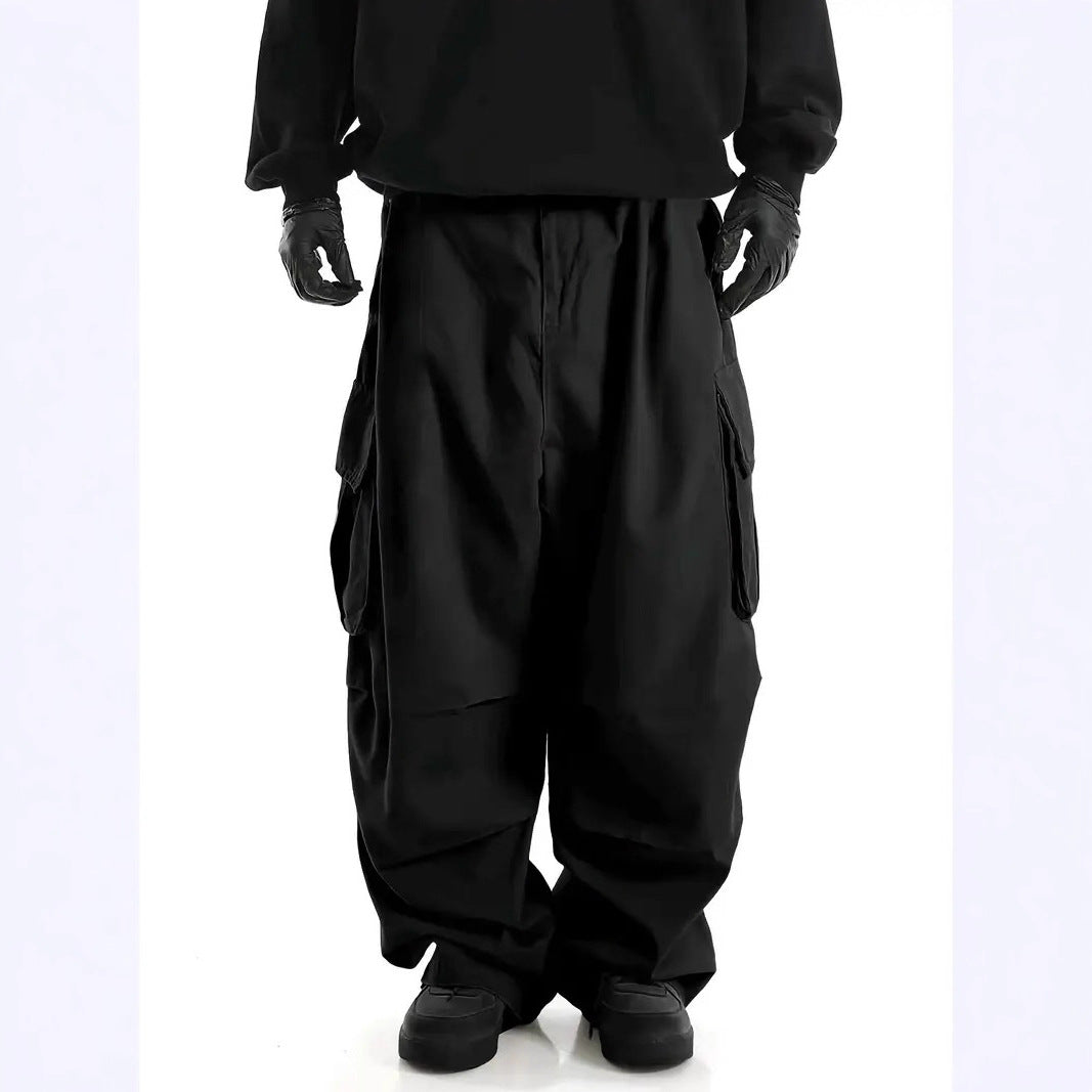 Men's Wide Baggy Cargo Pants with Drop Crotch, Large Flap Pockets & Relaxed Fit Chichicherry