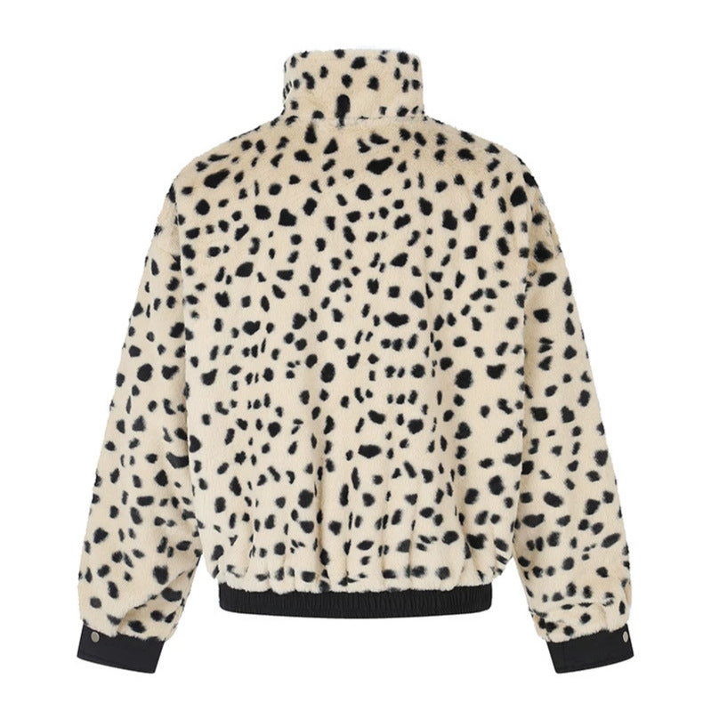 Women's Padded Blouson Jacket with Stand-Up Collar and Leopard Lining Chichicherry