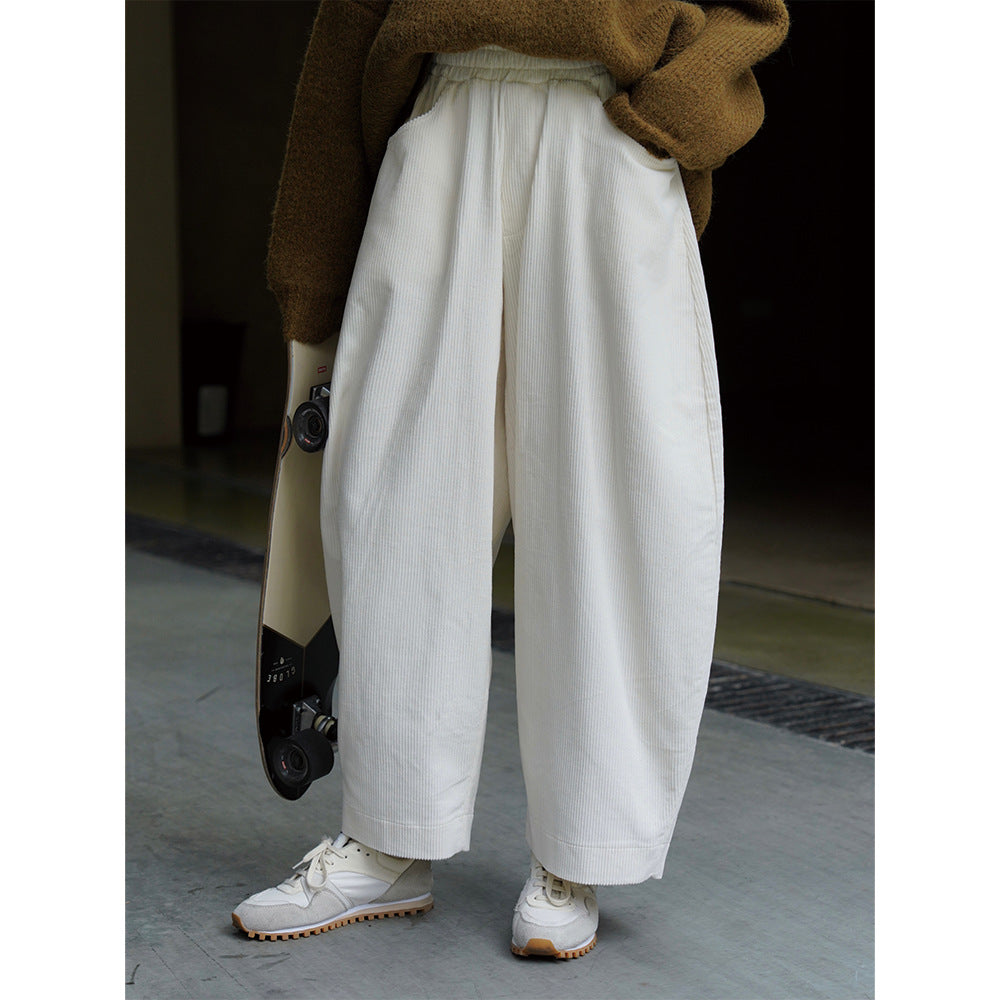 Women's wide corduroy pants with high elastic waistband and rolled hem Chichicherry
