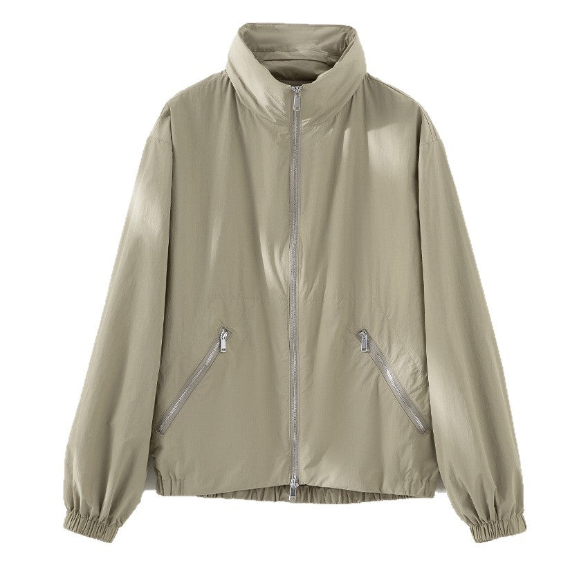Women's Ultralight Transition Jacket with High Collar, Diagonal Zipper Pockets and Elastic Hem Chichicherry