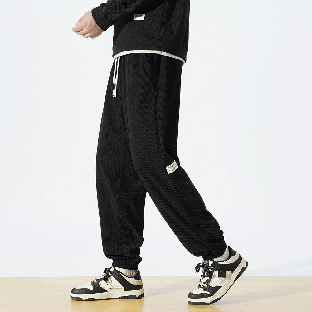 Men's Relaxed-Fit Cord Jogging Pants with Drawstring, Elastic Ankle Cuffs & Cargo Detail Chichicherry