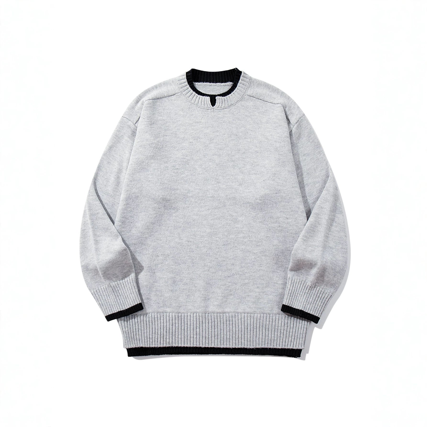 Ladies Oversize Knit Sweater with Contrasting Ribbed Collar and Extended Hem Chichicherry