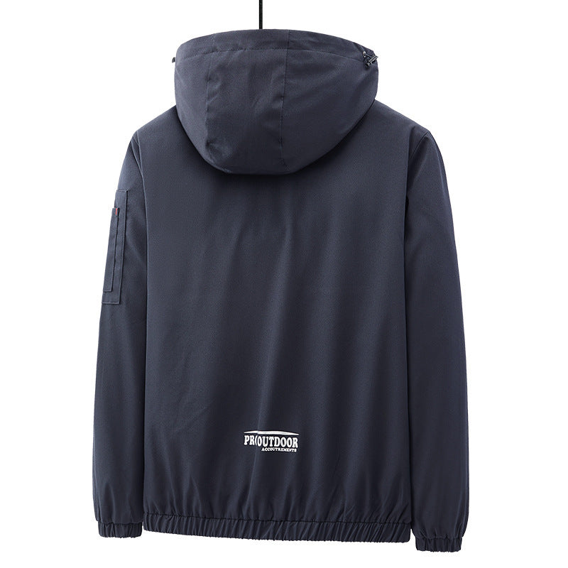 Men's Lightweight Softshell Outdoor Jacket with Hood, Arm Pocket and Zippered Pockets Chichicherry