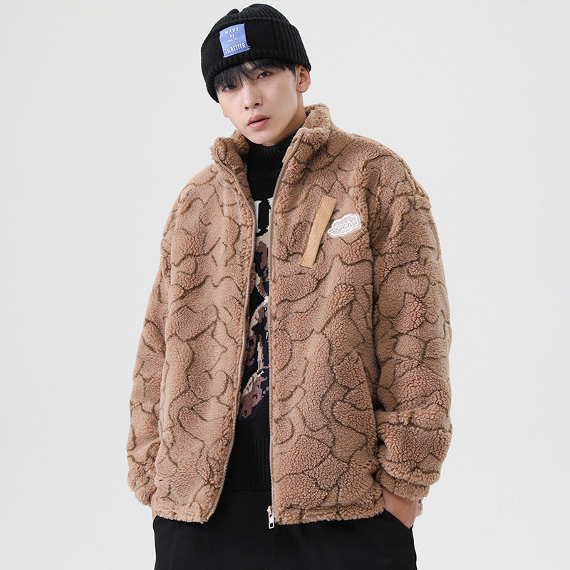 Women cozy teddy fleece jacket with stand-up collar and drawstring Chichicherry