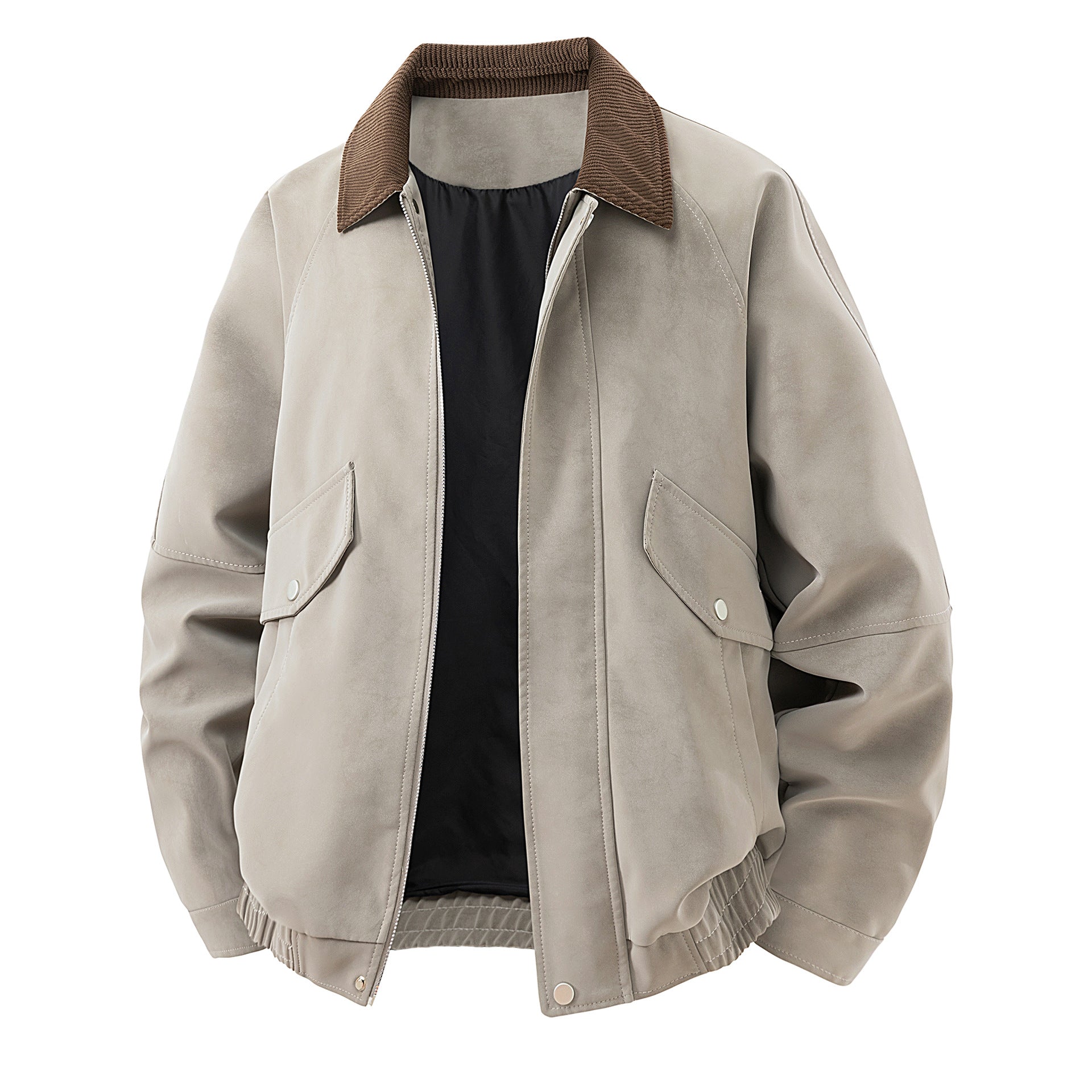 Men's Short Suede Bomber Jacket with Cord Collar Chichicherry
