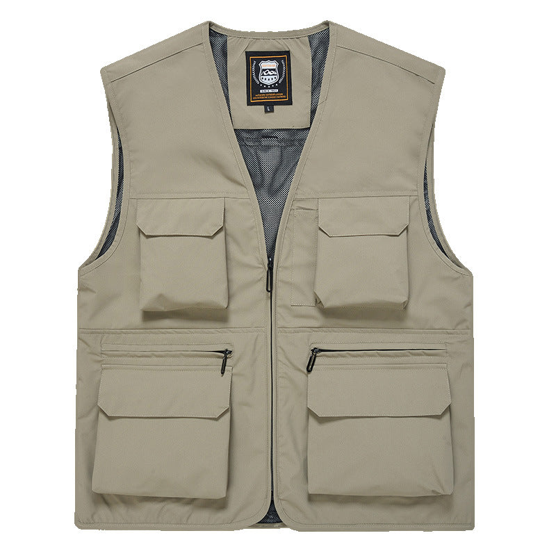Men's multi-pocket utility vest with full-length zipper, breathable mesh lining, and large capacity flap and zipper pockets Chichicherry
