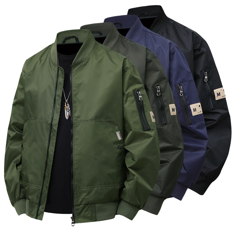 Men's Urban Nylon Flight Bomber with Utility Arm Pocket and Two-Way Zipper Chichicherry