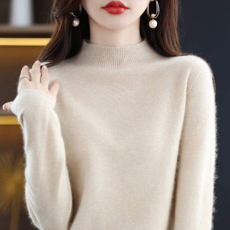 Women's Ultra-Light Mock Neck Fine Knit Sweater in Cashmere Look Chichicherry