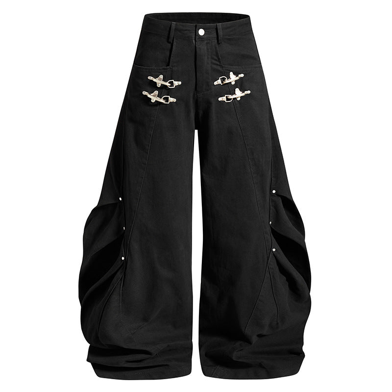 Women's Loose Balloon Cargo Pants with Draping and Metal Closure Details Chichicherry
