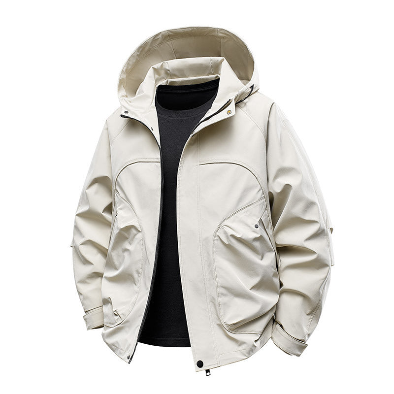 Men's technical softshell utility jacket with hood water-repellent and multifunction pockets Chichicherry