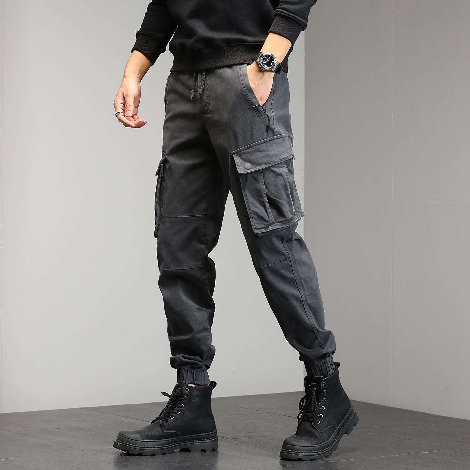 Men's Cargo Jogger Pants with Multi-Pockets and Drawstring Chichicherry