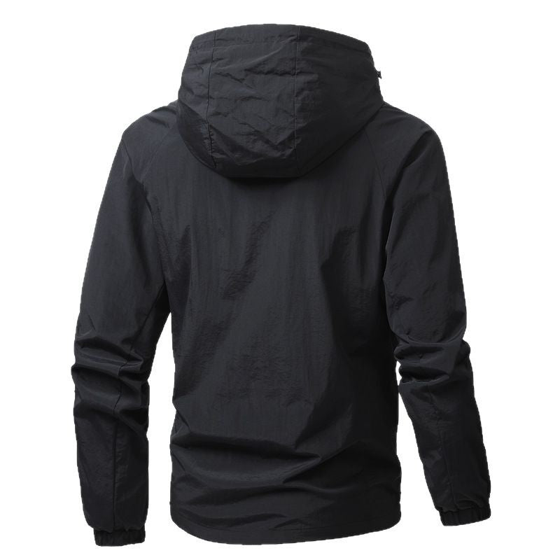 Men's Lightweight Hooded Windbreaker with Mesh Lining, Full-Length Zipper & Elastic Cuffs Chichicherry