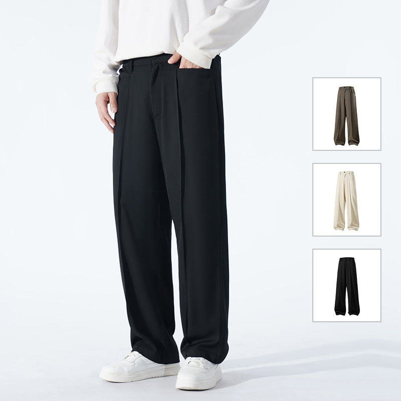 Men's Wide Crepe Trousers with Pleat and Straight Press Fold Chichicherry