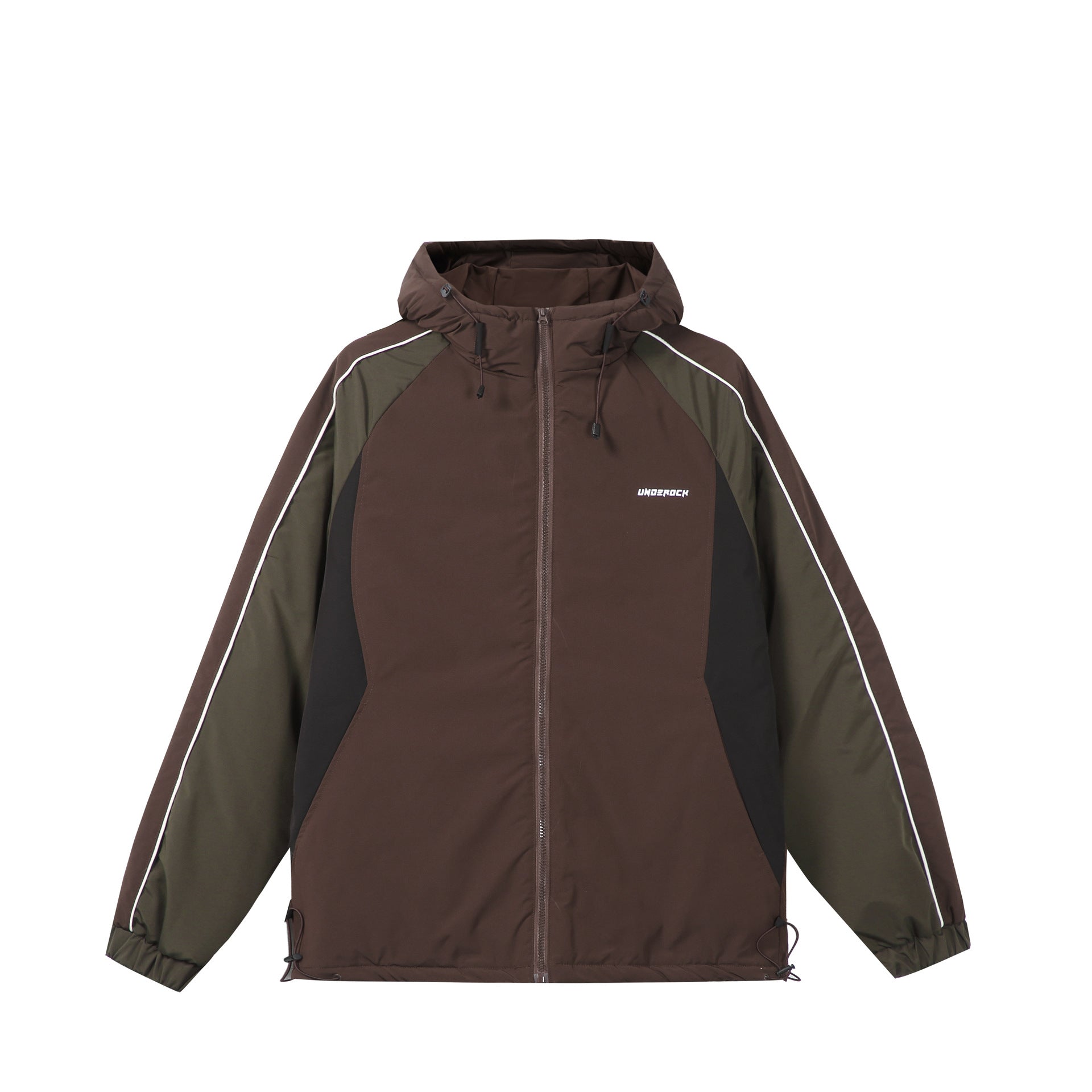 Unisex Short Cut Quilted Hooded Jacket with Reflective Piping and Drawstring Hem Chichicherry