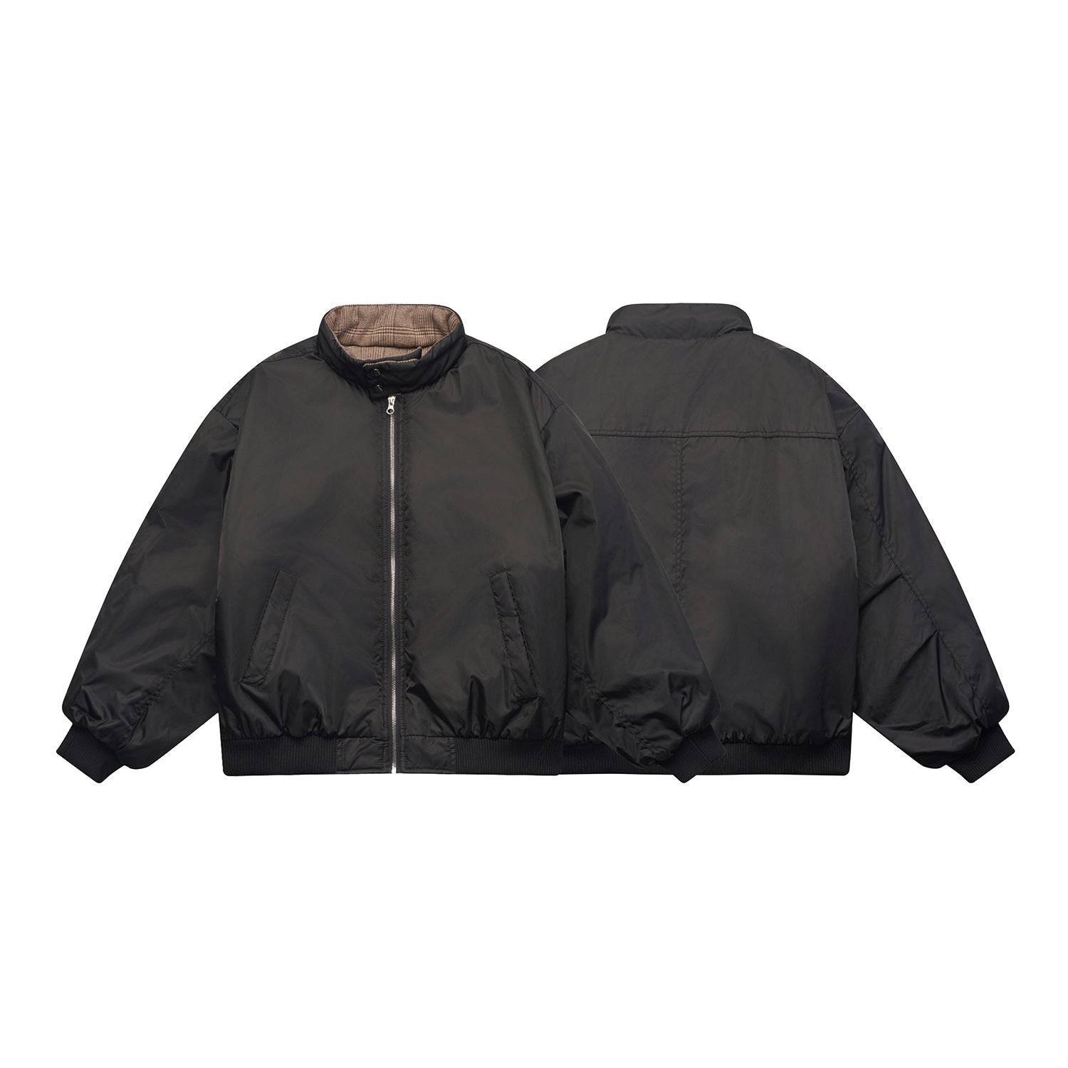 Unisex Boxy-Flight Jacket in Oversize Cut with Quilted Stand Collar Lining and Ribbed Cuffs Chichicherry