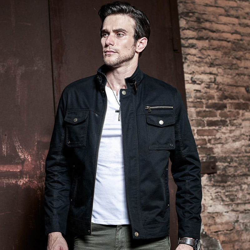 Men's slim canvas field jacket with military pocket detailing and stand collar Chichicherry