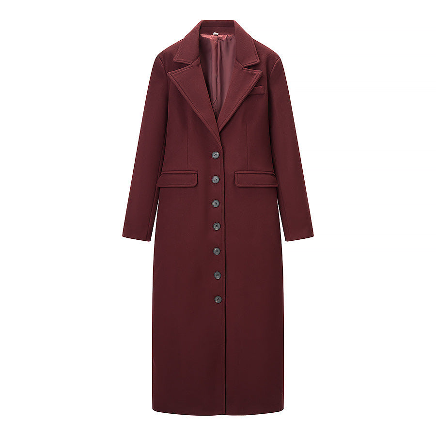 Women Longline Coat with tailored silhouette, structured lapel, and vent Chichicherry