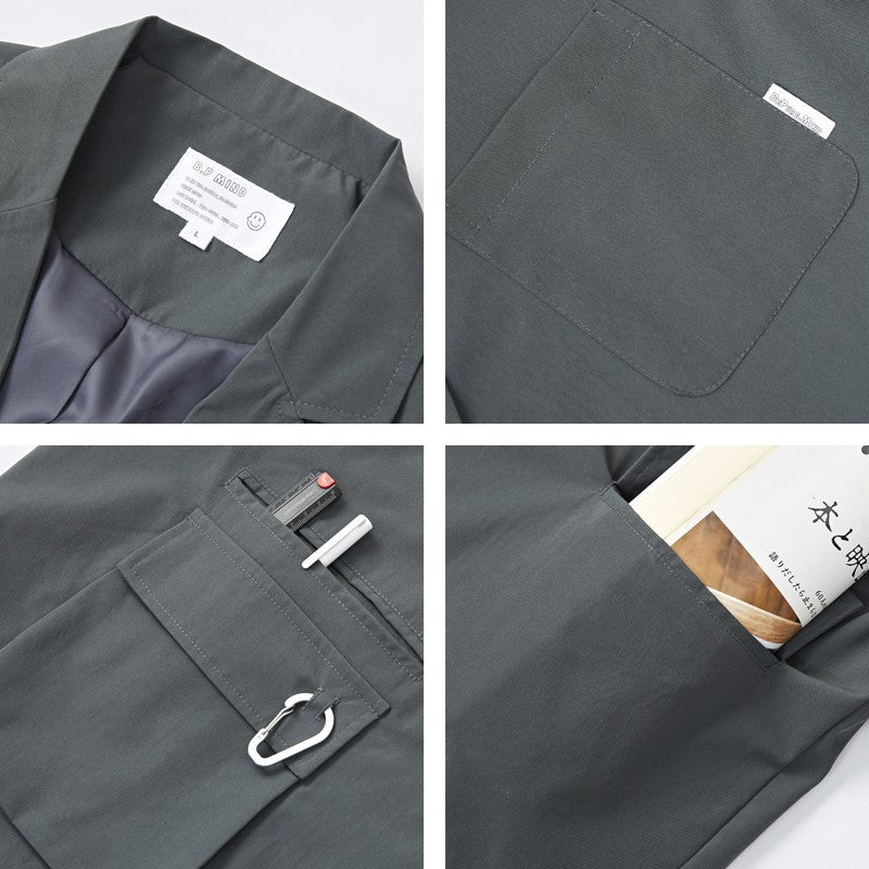 Unisex Loose-Fitting Utility Blazer with Multifunction Pockets Chichicherry