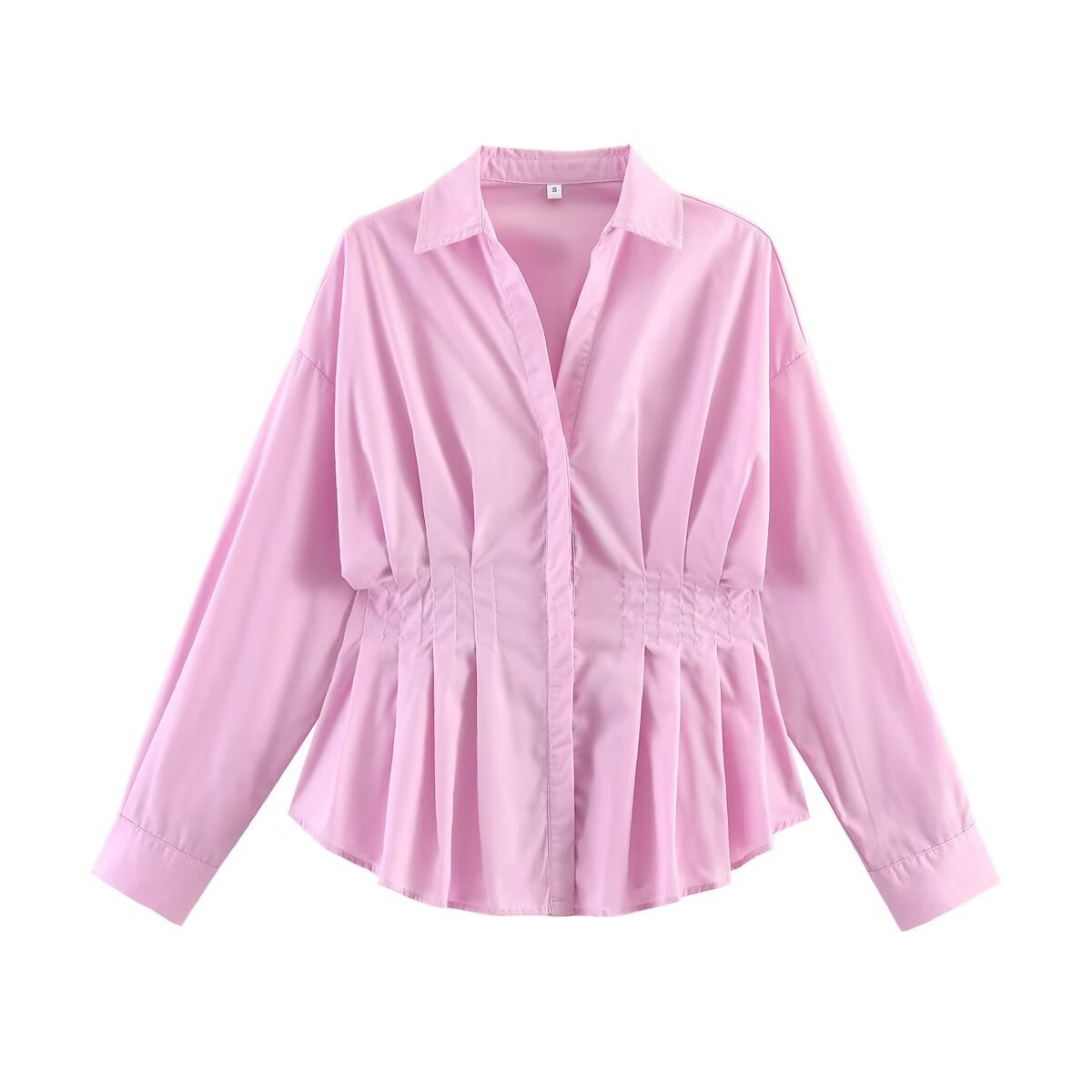 Ladies' blouse with tailored gathered insert and pleated peplum
