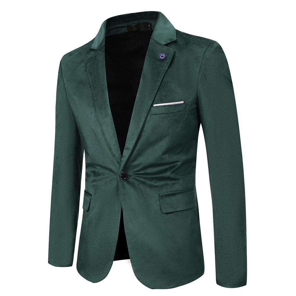 Men's Tailored Velvet Blazer with One Button, Lapel Collar and Flap Pockets Chichicherry