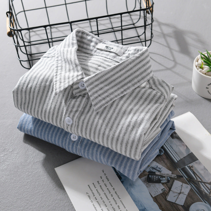 Men's Casual Layering Shirt Jacket in Stripe Relief made of lightweight cotton twill with two flap chest pockets Chichicherry