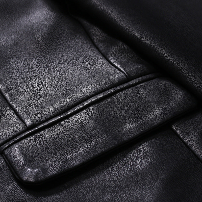 Men's Elegant Leather Blazer Jacket in Slim Fit with Lapel Collar Chichicherry