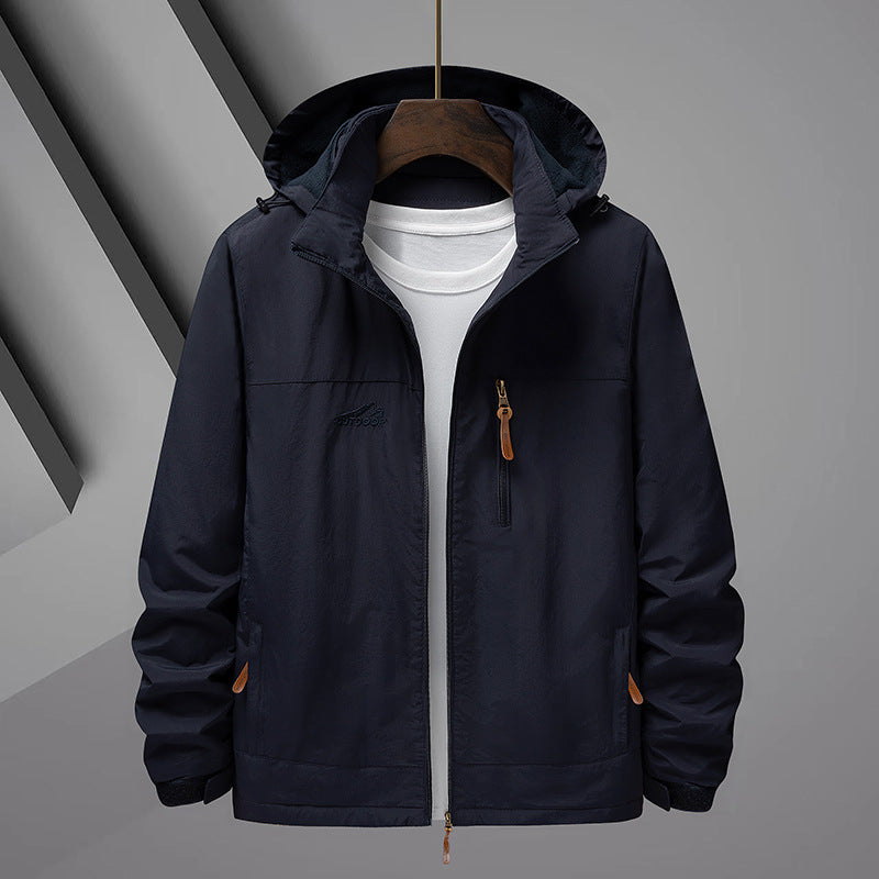 Men's Lightweight Rain Jacket with Hood and Water-Repellent Microfiber Outer Shell Chichicherry