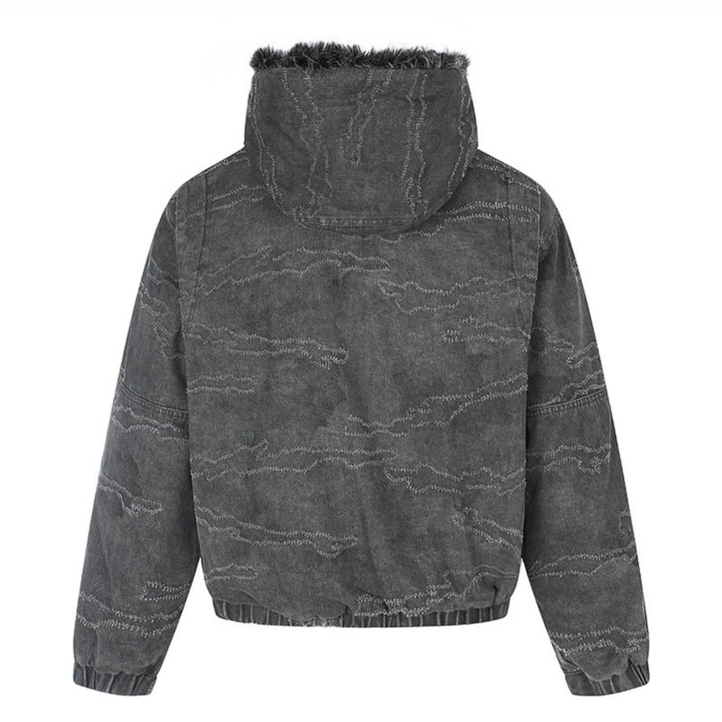 Women Padded Hooded Bomber Jacket with Faux Fur Trim, Camouflage Effect and Elastic Hem Chichicherry