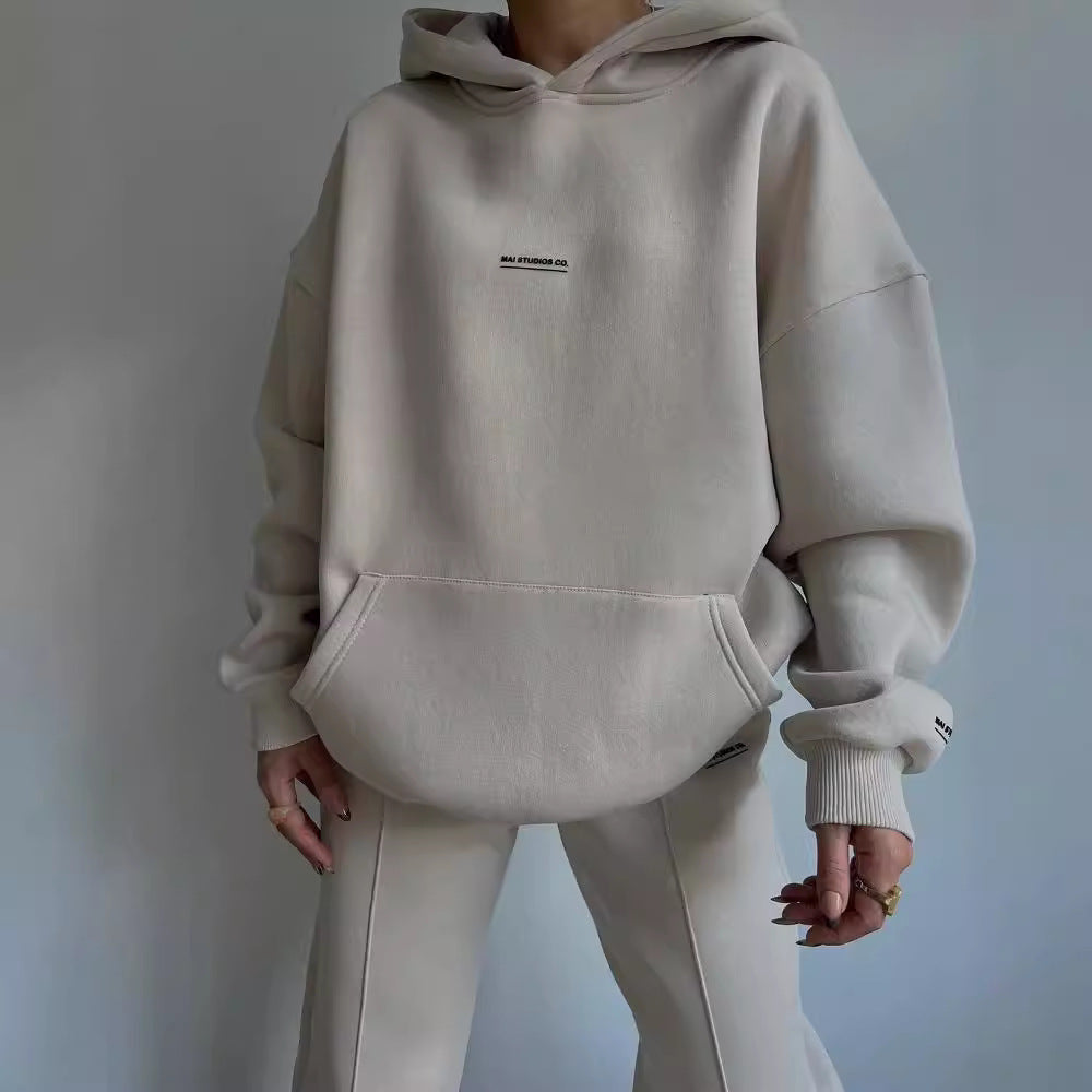 Damen Set Schwere French‑Terry Oversize‑Kapuzenpullover mit Kängurutasche und Slim‑Jogginghose Chichicherry