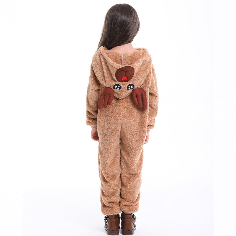 Girls Plush Reindeer Overall with Hood and Ears Chichicherry