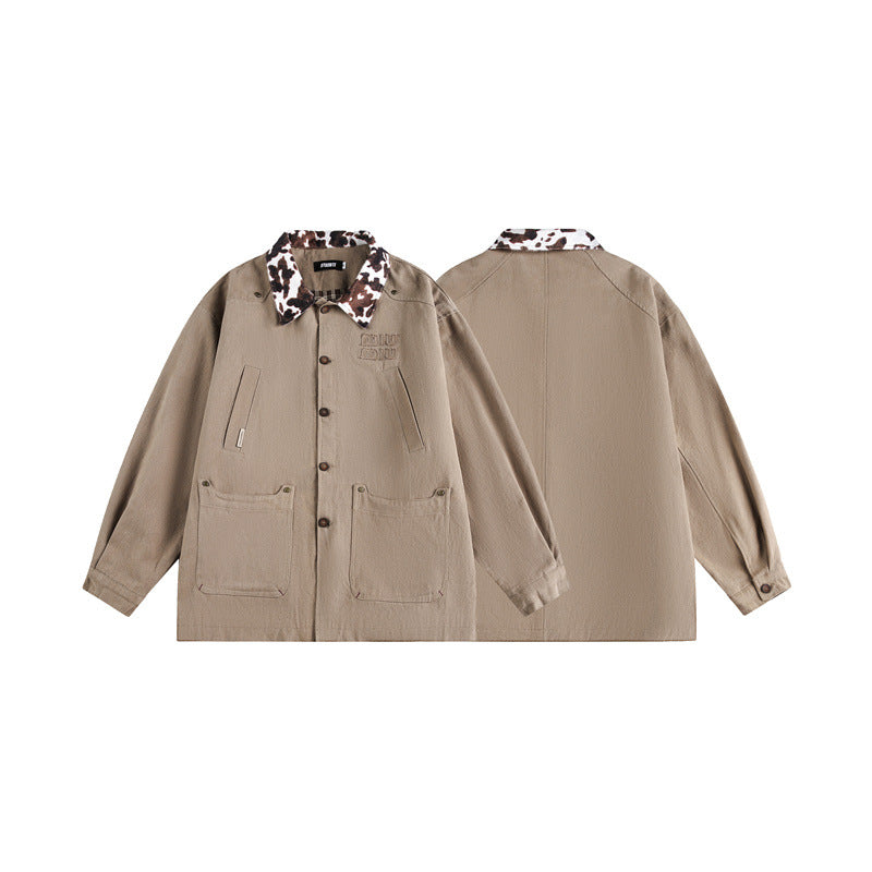 Unisex Overshirt in Utility Workstyle with faux fur collar and large flap pockets Chichicherry